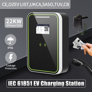 HENGYI EVSE Wallbox IEC62196 Type2 Cable 32A 22KW EV Charger Type2 Wallmount Charging Station APP Control for Electric Car with RFID Card