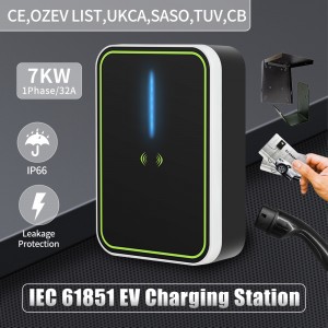 32A EV Charging Station 7KW 1 Phase EVSE Wallbox IEC62196 Type2 Socket Electric Vehicle Car Charger with RFID Card APP EV Home Charger