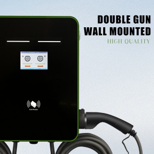 Commercial single phase electrical car dual charging gun 14kw 32a wall mount ev charger Type1